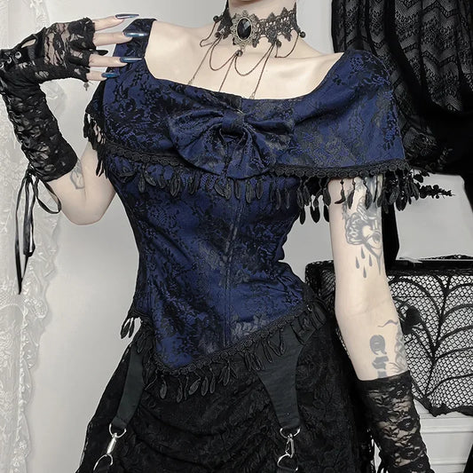 Tassels Off Shoulder Lace Blouse