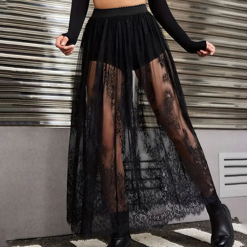 See Through Lace Maxi Party Skirt Main image