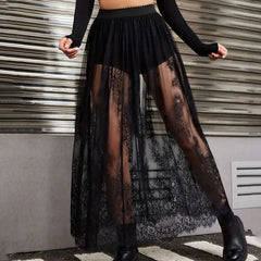 See Through Lace Maxi Party Skirt