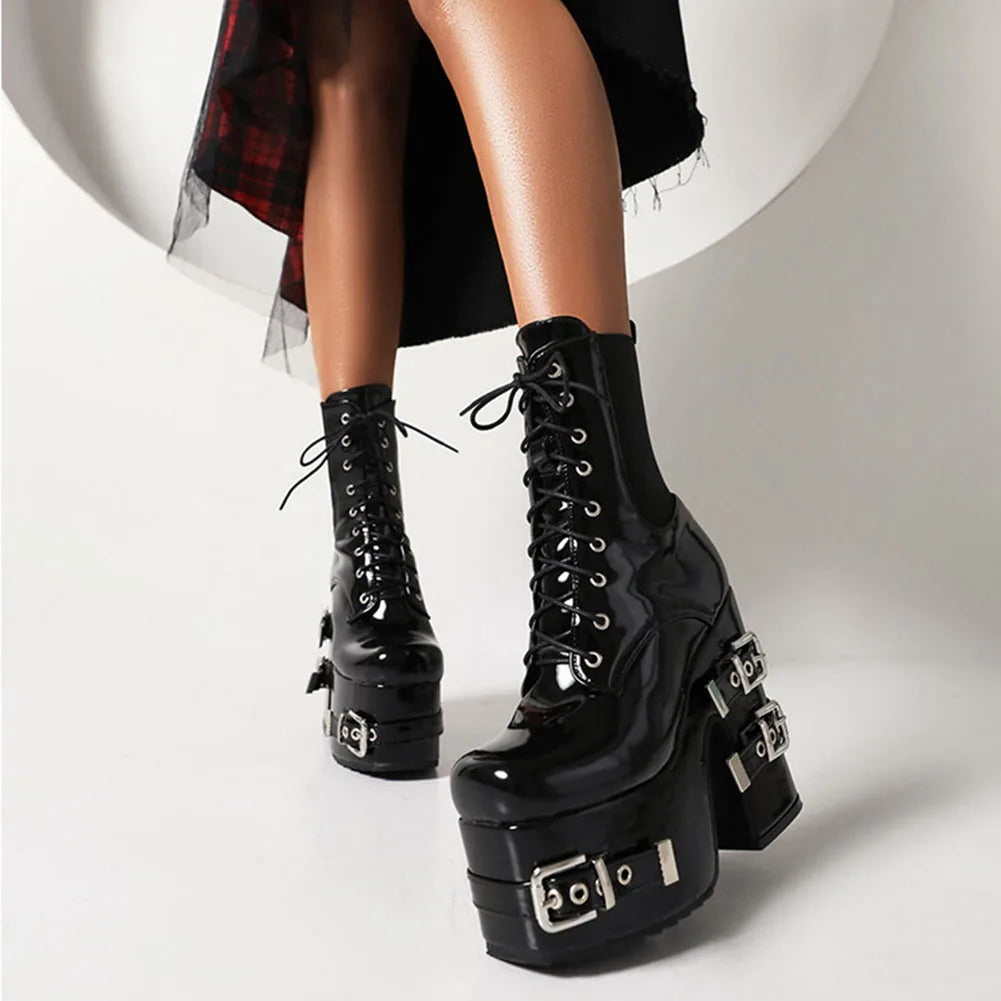 Luxury Metal Buckle Lace-Up Gothic Platform Boot Main image