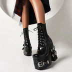 Luxury Metal Buckle Lace-Up Gothic Platform Boot
