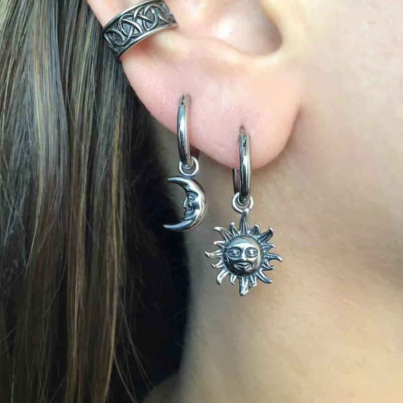 Sun Moon Celestial Gothic Hoop Earring Main image