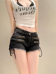 Ripped Zipper Denim Short