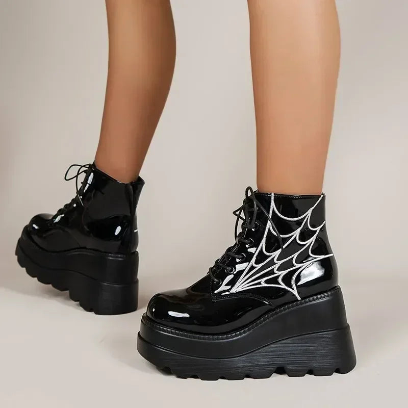 Autumn Wedges Motorcycle Gothic Patent Boot