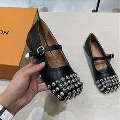 Rivet Cross Strap Square Toe Loafers Flat