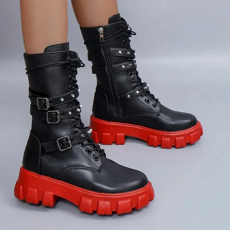 Punk Zipper Motorcycle Mid-Calf Gothic Boot