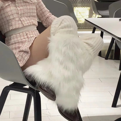 Gothic Faux Fur Plush Long Leg Sock