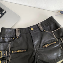 Vintage Zipper Detail Leather Shorts