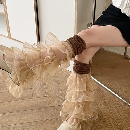 Gothic Lace Ruffles Over Knee Sock