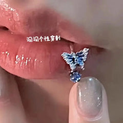 Blue Butterfly Mud Hoop Lip Stud