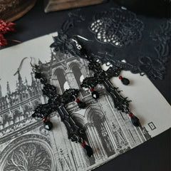 Punk Star Cross Silver Hollow Heart Earring