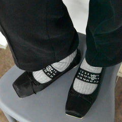 CHMURY 2024 Designer Square Toe Sheepskin Black Ballet Flat