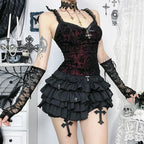 Lace Trim Backless Flocking Corset