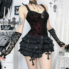 Lace Trim Backless Flocking Corset