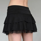 Lace Patchwork Bow A-line Skirt