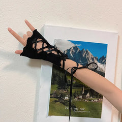 Gothic Lace Strap Silk Glove