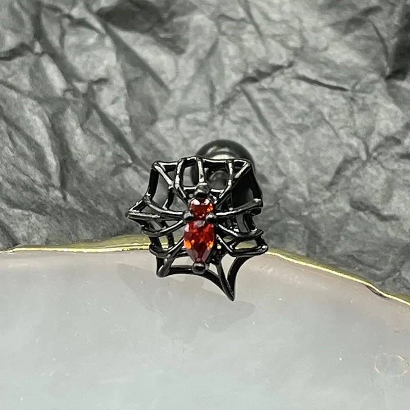 Spider Web Stainless Steel Punk Tongue Ring