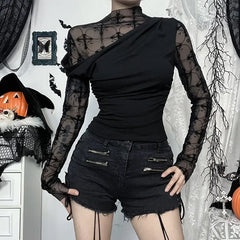 Dark Gothic Mesh Patchwork Blouse