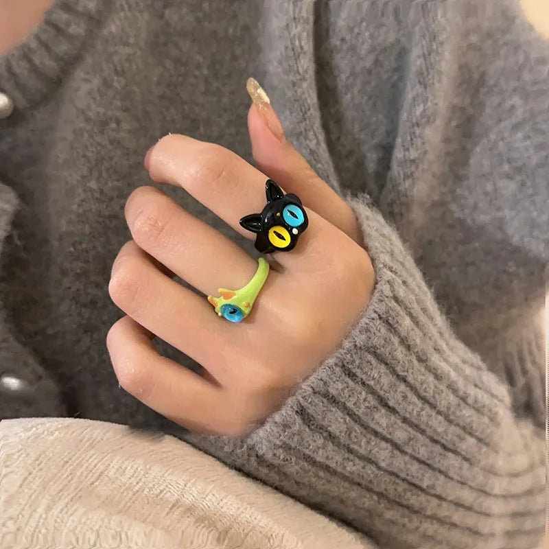 Green Monster Gothic Cat Eyes Ring