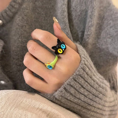 Green Monster Gothic Cat Eyes Ring