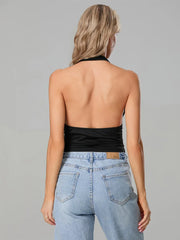 Leopard Print Halter Neck Backless Crop Top