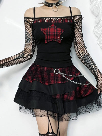 Y2K Plaid Patchwork Cyber Punk Crop Top