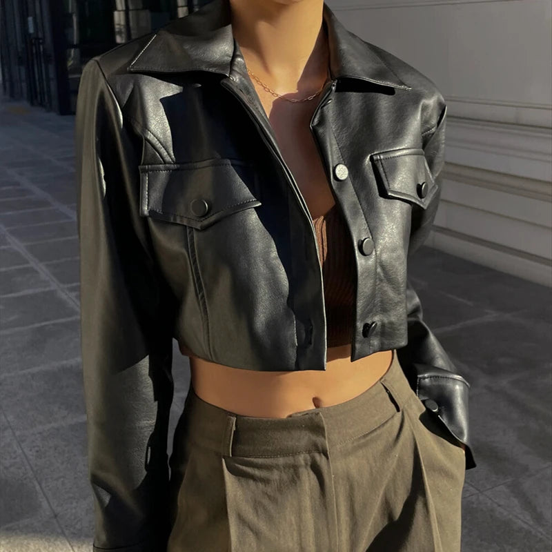 Button Detail Short Faux Leather Jacket Main image