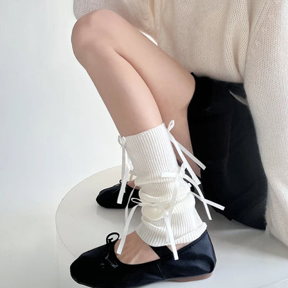 Gothic Bow Knitted Ballet Pink Sock