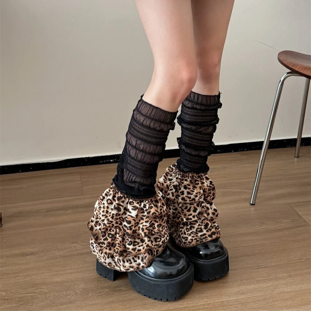 Gothic Leopard Print Layer Lace Sock