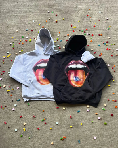 Gothic Lips Graphic Pullover Hoodie