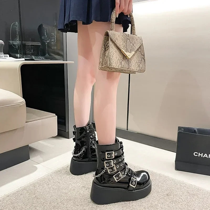 Gothic Motorcycle Zip High Heel Platform Boot