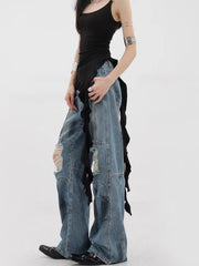 Ripped Blue Gothic Baggy Harajuku Pant
