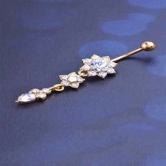 Gold CZ Butterfly Heart Gothic Belly Ring