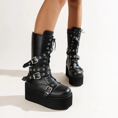 Big Size Women Lace Up Buckle Platform Gothic Boot