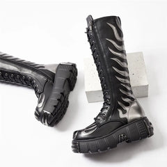 Fashion Punk Lace-Up Round Toe Knee High Gothic Boot