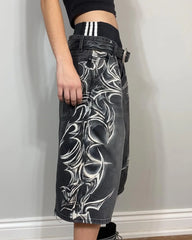 Graffiti Print Denim Short