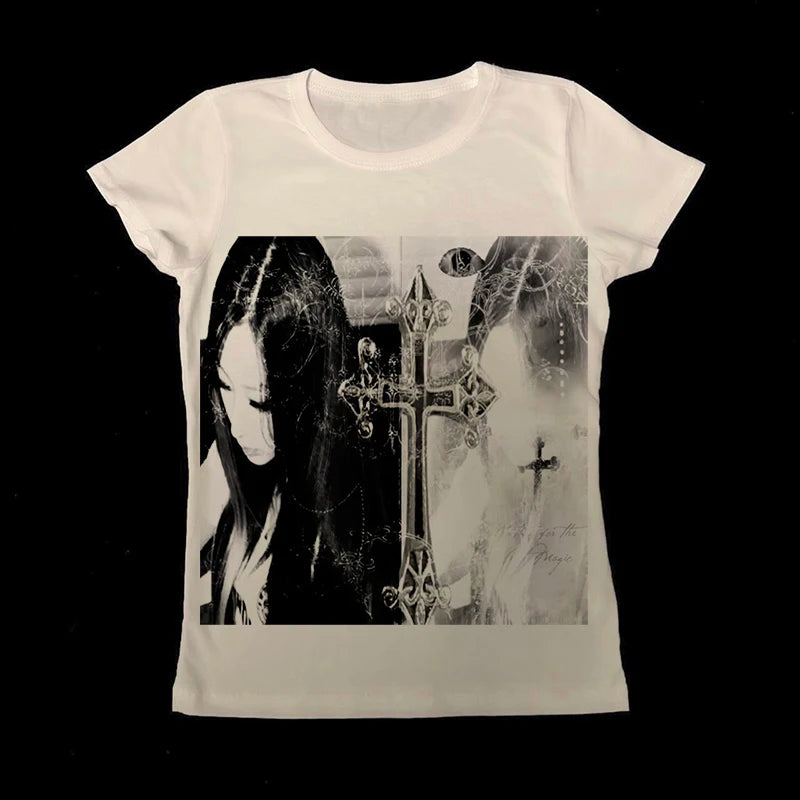 Gothic Letter Print Slim Cotton T-shirt Main image