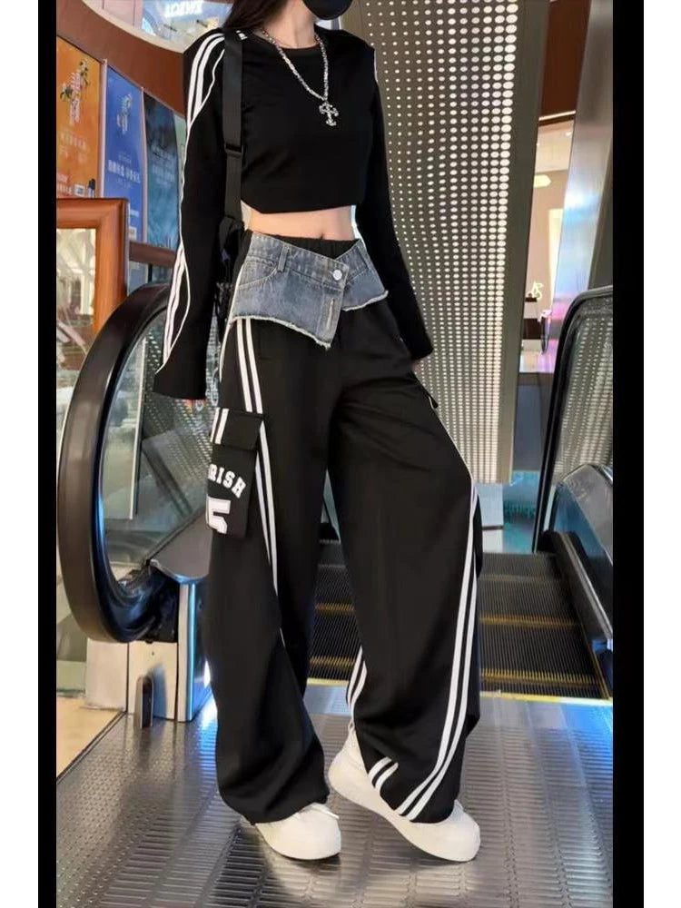 Black Gothic Skirt Parachute Denim Pant