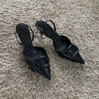 Black Leather Pointed Toe Gothic High Heel