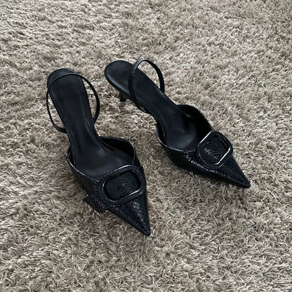 Black Leather Pointed Toe Gothic High Heel