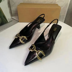 Golden Decorative Gothic Pointed High Heels Slingback