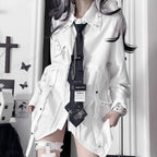 Gothic Metal Accent Tie Blouse