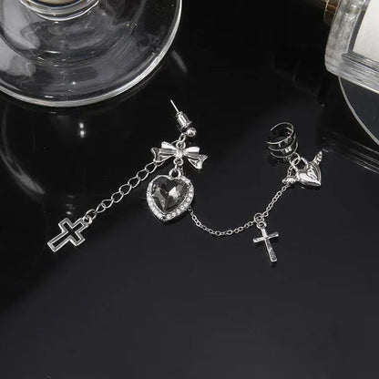 Punk Vintage Metal Cross Black Heart Earring