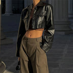 Button Detail Short Faux Leather Jacket