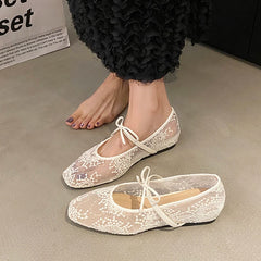 Mesh Lace Breathable Embroidery Comfort Mary Jane Flat