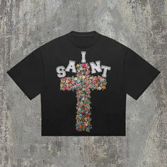 Gothic Retro Cross Pattern Cotton T-shirt