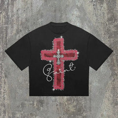Gothic Retro Cross Pattern Cotton T-shirt