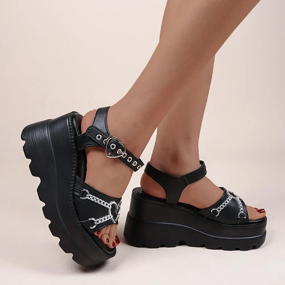 Heart Buckle Gothic Platform Sandal