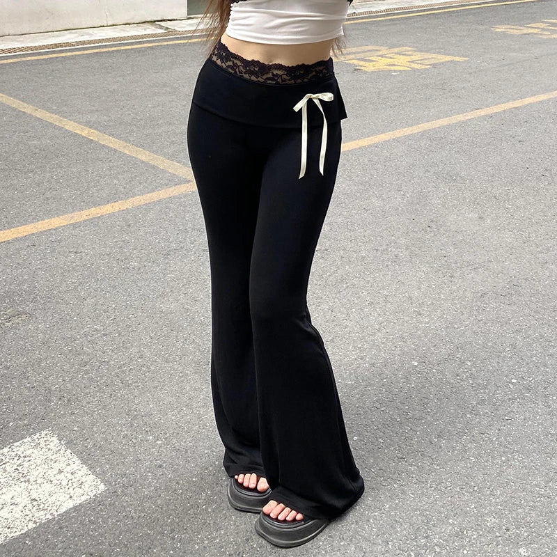 Black Gothic Skinny Lace Flared Pant