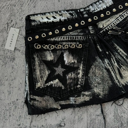 Rhinestone Denim Retro Black Skirt